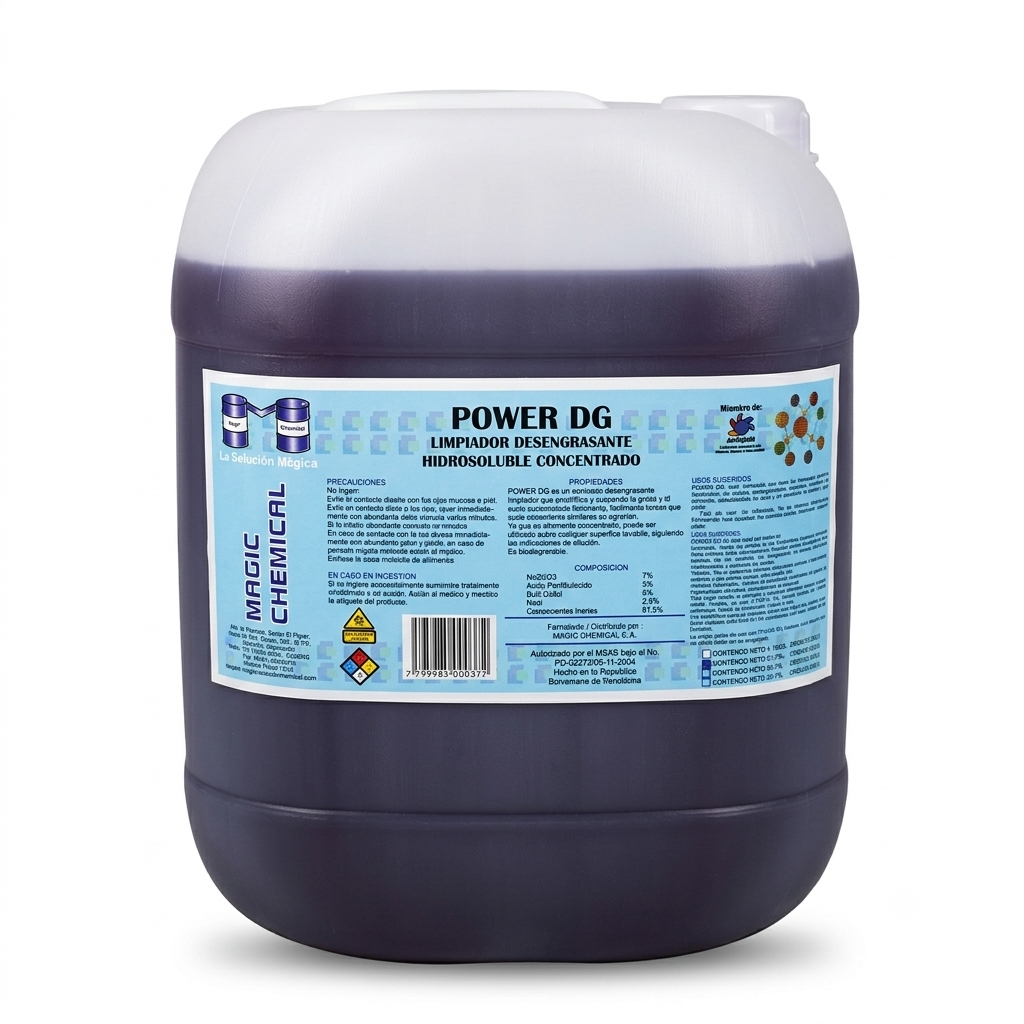 Power DG — Limpiador desengrasante hidrosoluble concentrado en presentación de 20 L