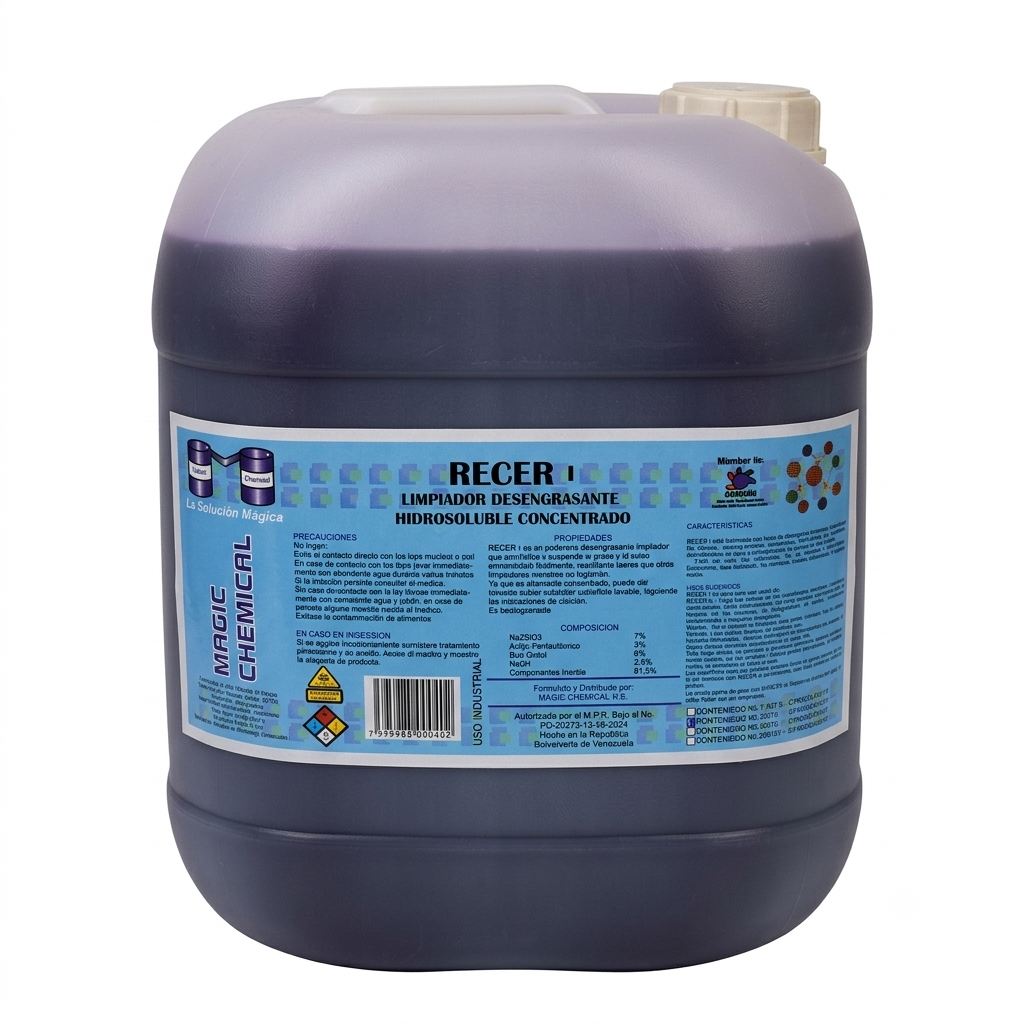 RECER-1 — Limpiador desengrasante hidrosoluble concentrado en presentación de 20 L